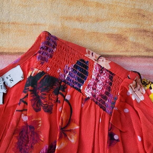 Studio by Preen Red Floral Print Short Sleeve Ruffle Asymmetric Hem Dress 6US - Picture 6 of 8